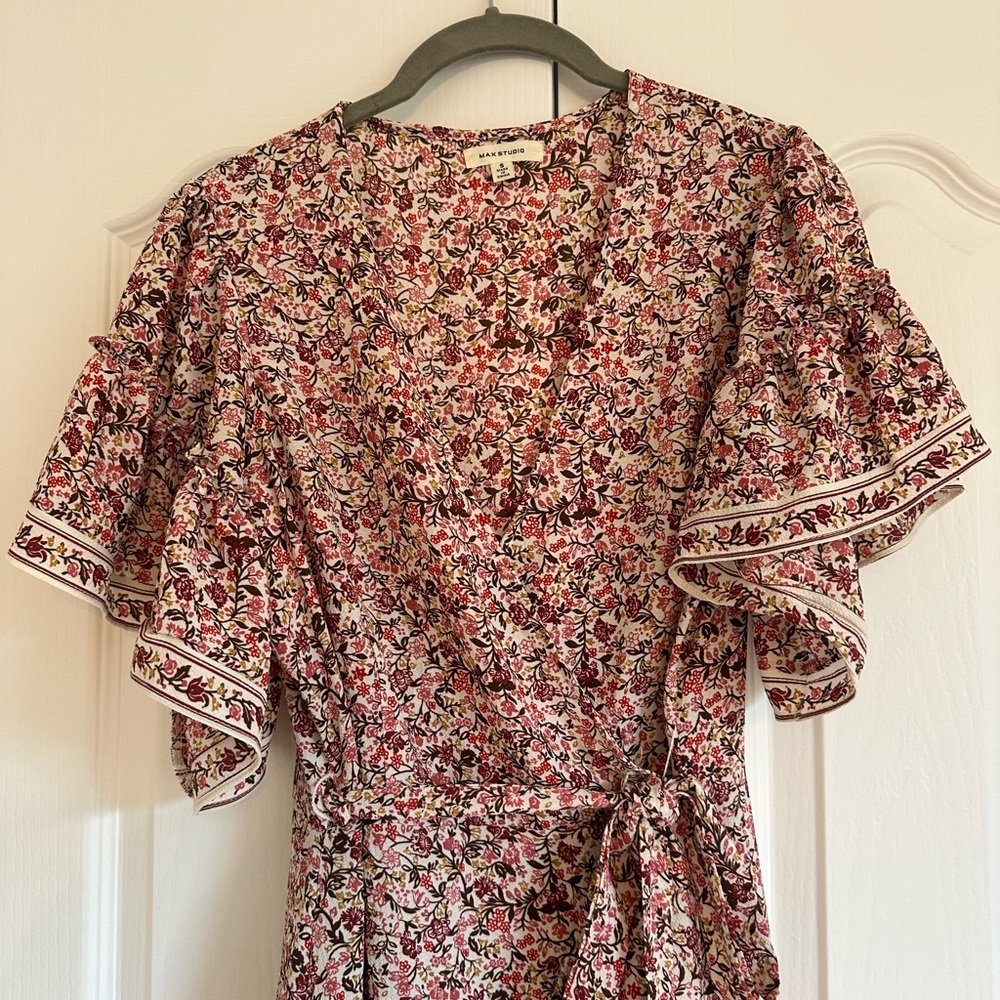Floral Wrap Dress with Ruffle Sleeves
